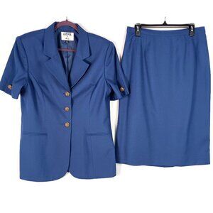 Kasper ASL Royal Blue Skirt Suit 2 Pc Blazer Pencil Skirt Womens 14